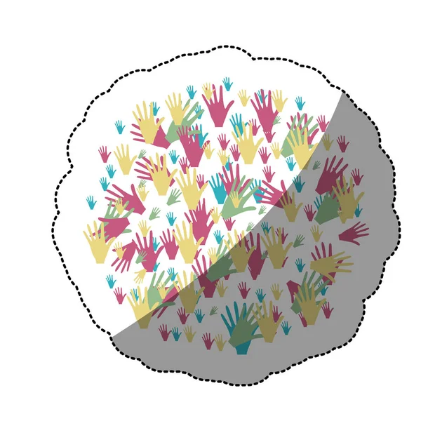 Autocolante círculo colorido formado pelo padrão de mãos —  Vetores de Stock