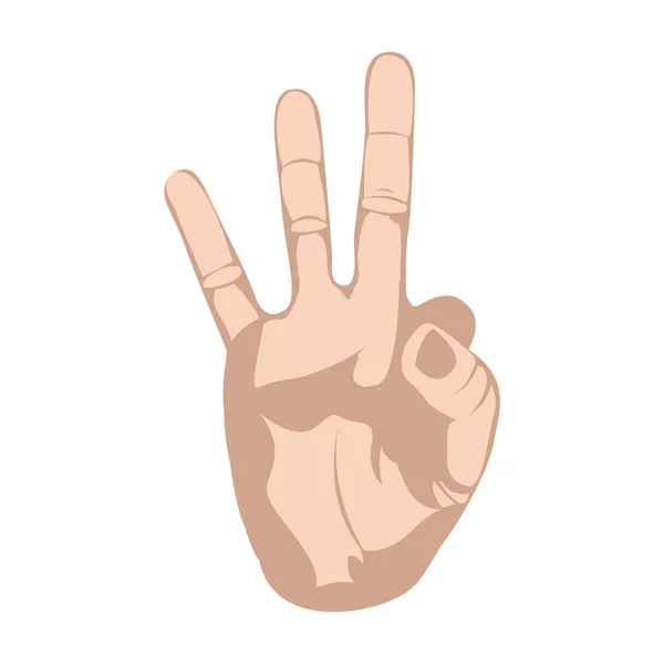 Skizze Silhouette Hautfarbe Hand mit drei Fingern Symbol — Stockvektor