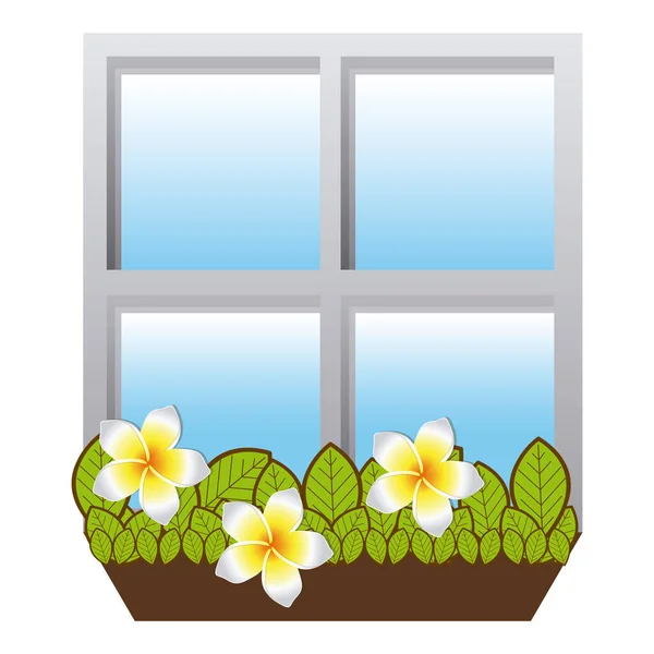 Realistischer geschlossener Fensterrahmen mit Pflanzen — Stockvektor