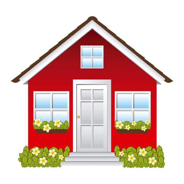 Bekväm fasad hus med trädgård — Stock vektor