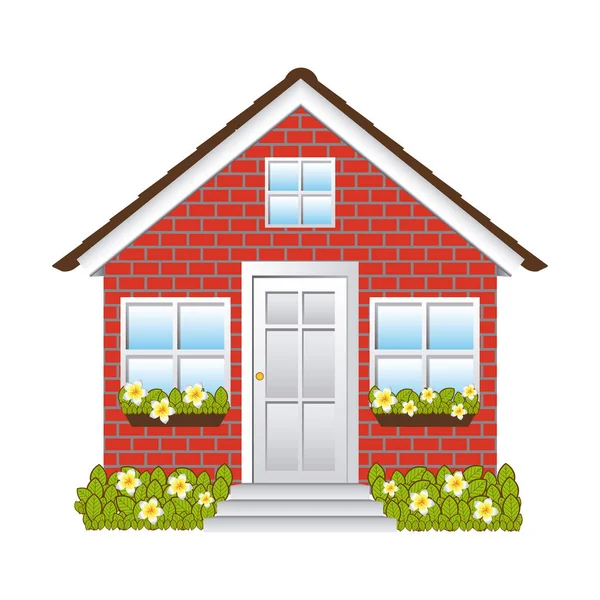 Comfortable facade house with brick wall — Stock Vector