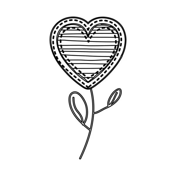 Силуэт сердце цветочная форма с рисунком линий и пара — стоковый вектор