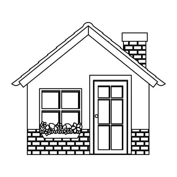 Silueta cómoda casa de fachada con chimenea — Vector de stock