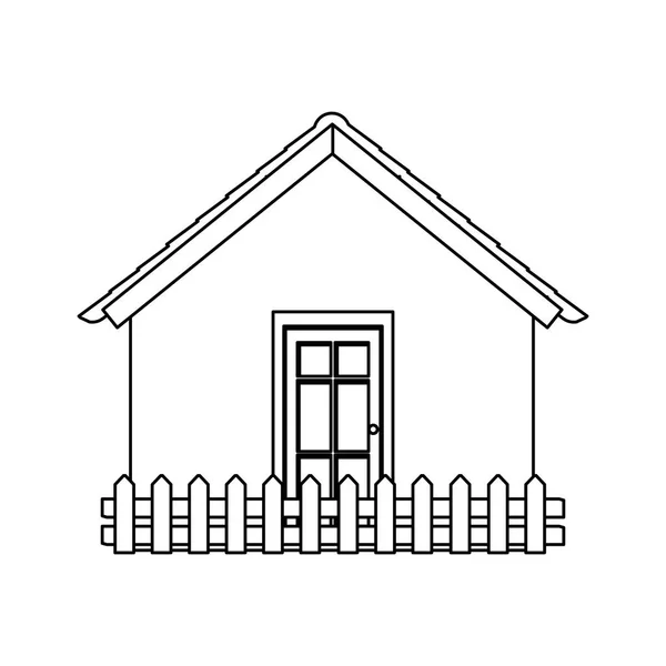 Silhouette komfortables Fassadenhaus mit Holzzaun — Stockvektor