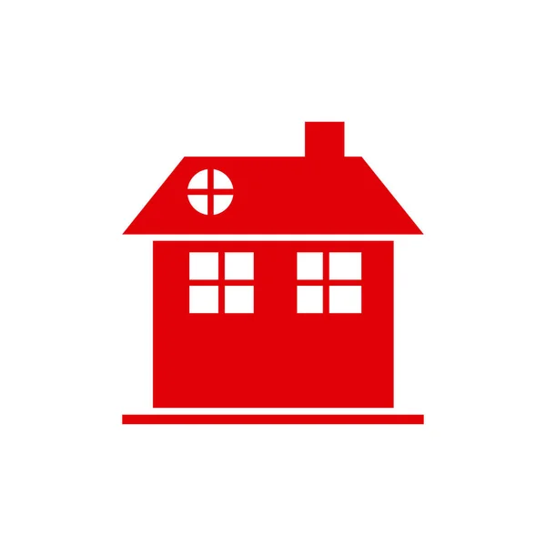 Красный силуэт фасада дома два этажа с дымоходом — стоковый вектор