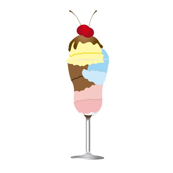 Tasse en verre de crème glacée réaliste coloré avec des cerises — Image vectorielle