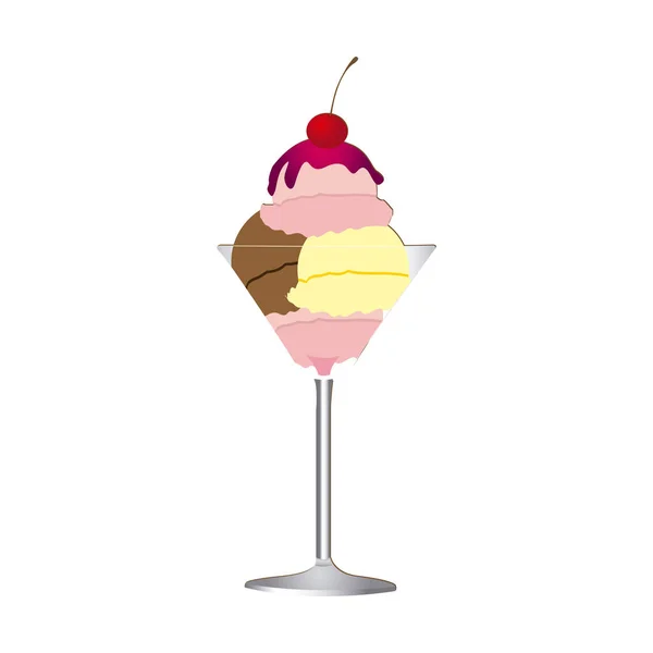 체리와 다채로운 현실적인 아이스크림 볼 유리 컵 — 스톡 벡터