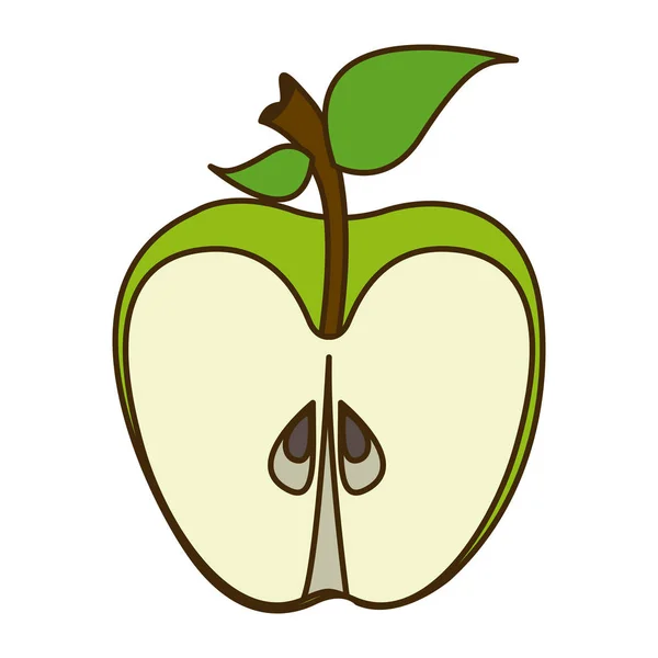 Πολύχρωμο κινούμενα σχέδια φέτα πράσινο μήλο φρούτα φαγητό — Διανυσματικό Αρχείο