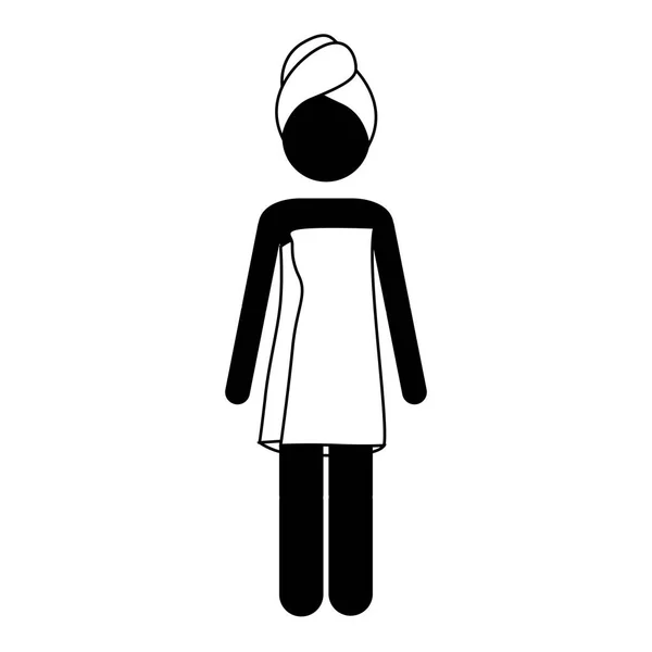 Monochrome pictogram of woman in towel — Stock Vector