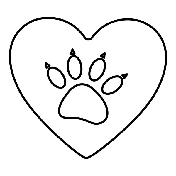 Paw print cute dog animal inside line heart — Stock Vector