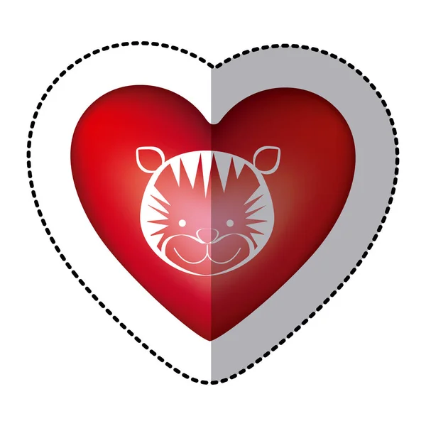 Autocolante tigre animal dentro coração vermelho — Vetor de Stock