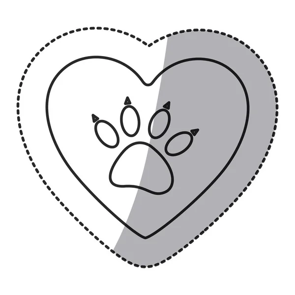 Paw print cute dog animal inside line heart — Stock Vector