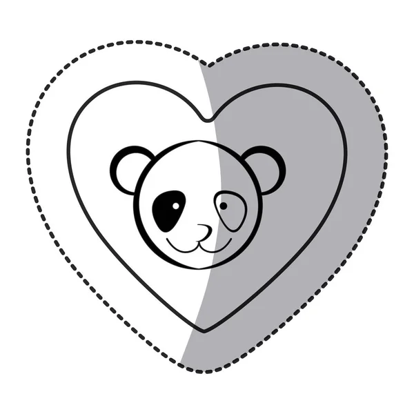 Sticker bear animal inside line heart — Stock Vector