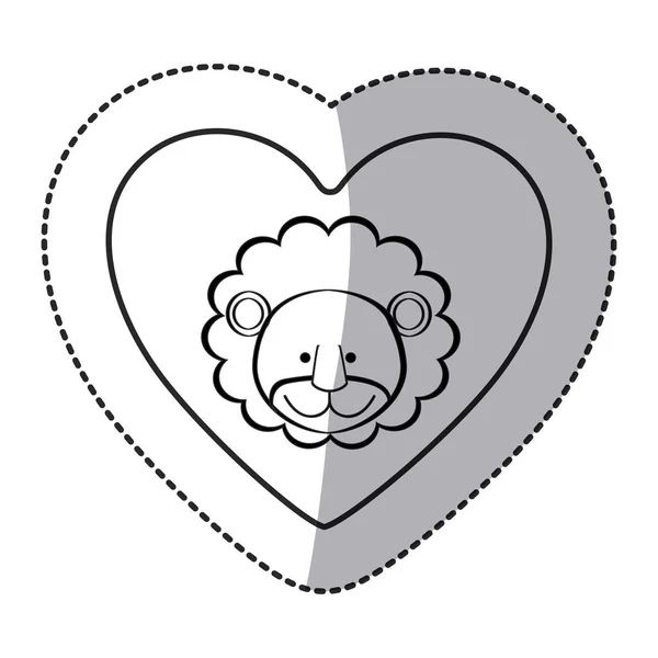 Sticker lion animal inside line heart — Stock Vector