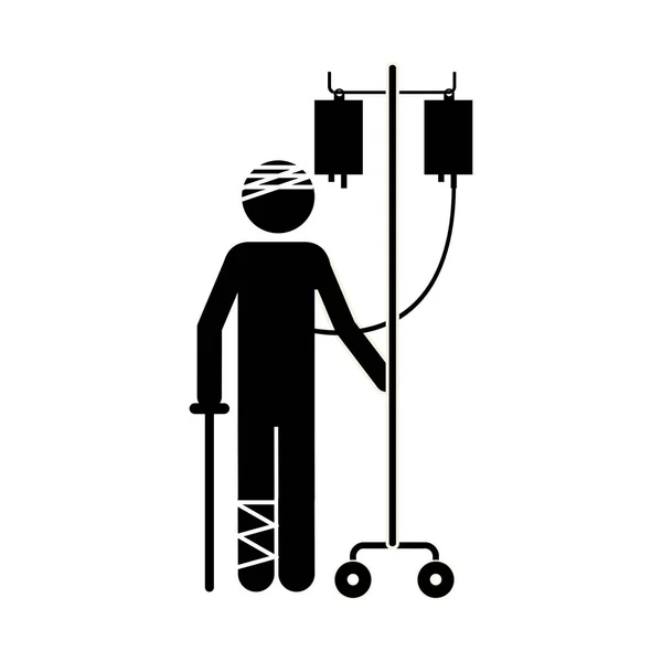 Silhouette man with his leg broken — Stock Vector