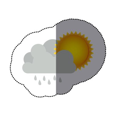 etiket renkli kümülüs bulut ile yağmur ve güneş