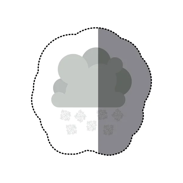 Sticker monochroom cumulus wolk met sneeuwvlokken regen — Stockvector