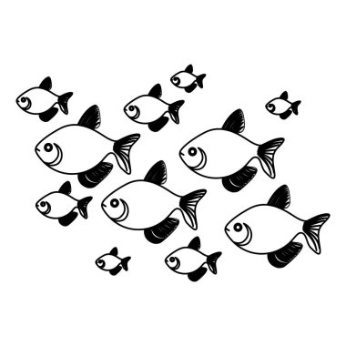 siluet koleksiyonu balık suda yaşayan hayvan ayarla