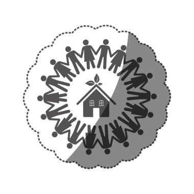 etiket tek renkli siluet ekip çalışması insan insanlar ekolojik ev