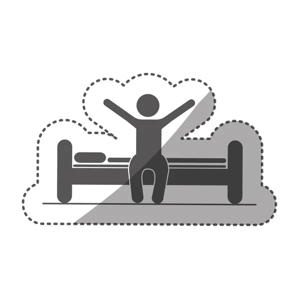 Autocollant monochrome silhouette pictogramme personne au lit se réveiller — Image vectorielle