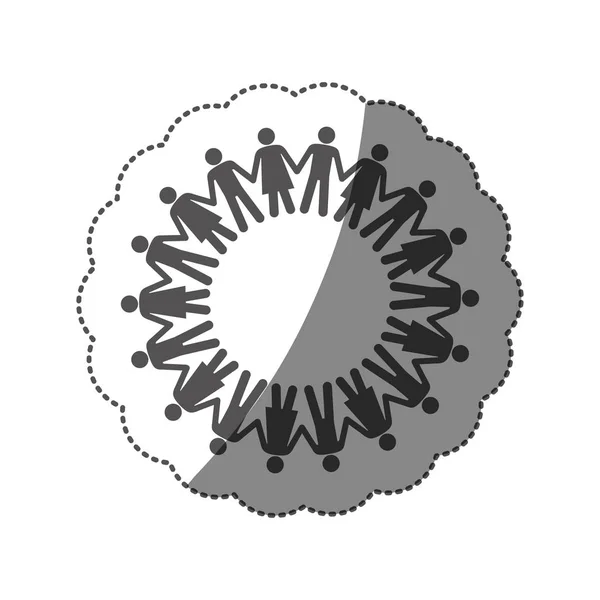 Nálepka černobílá silueta týmová práce lidské lidé kruh — Stockový vektor