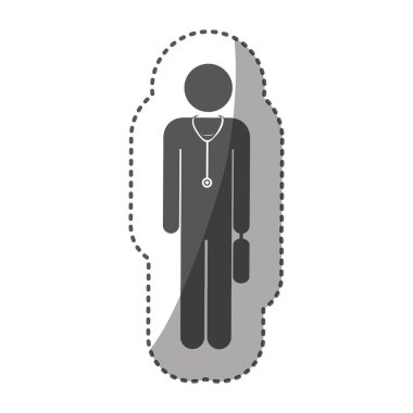 etiket tek renkli siluet piktogram doktor stetoskop ve portföy
