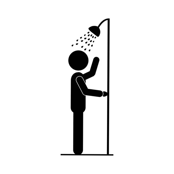Black silhouette pictogram person taking a shower — Stockvector