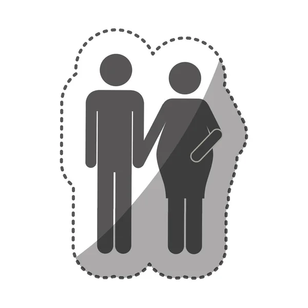 Sticker zwart-wit silhouet pictogram zwangere vrouw en man — Stockvector