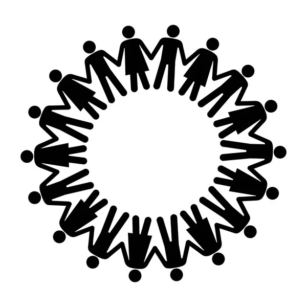 Noir silhouette travail d'équipe humain cercle — Image vectorielle