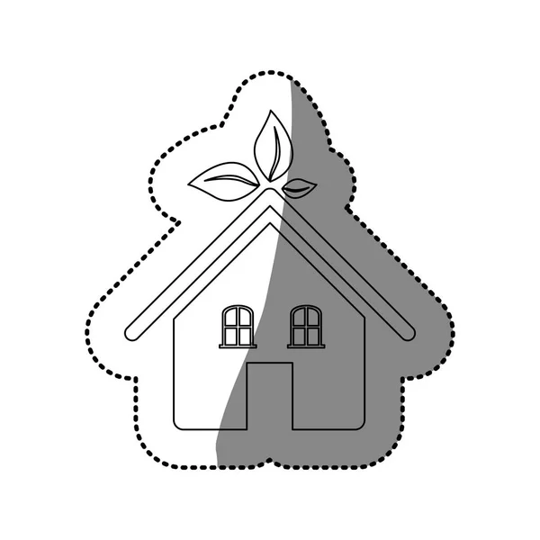 Sticker silhouette of ecological house icon flat — Stock Vector