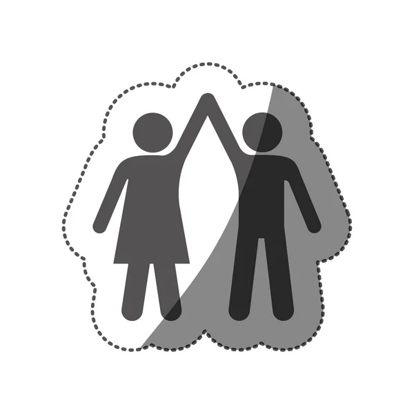 Pegatina silueta pictograma hombre y mujer tomado de las manos — Archivo Imágenes Vectoriales
