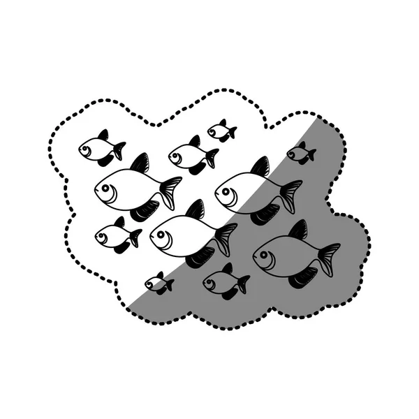 Sticker silhouette set collection fish aquatic animal — Stock Vector