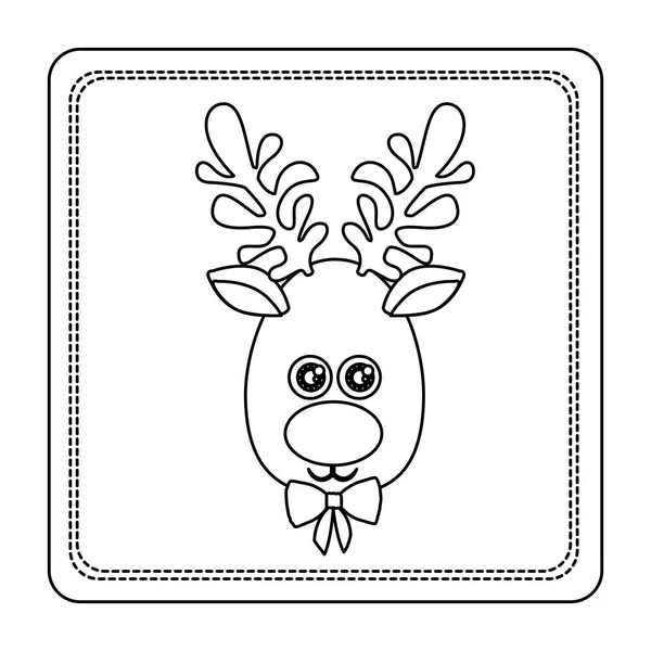 Croquis silhouette cadre carré avec visage de renne de Noël — Image vectorielle
