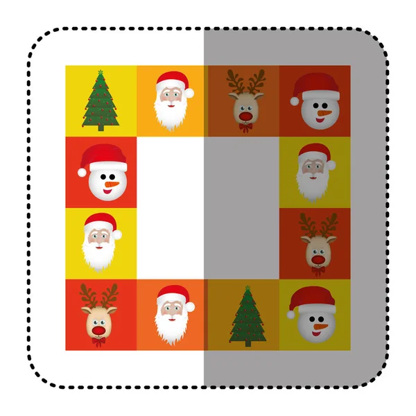 Aufkleber bunt quadratisch weihnachtsrahmen dekorativ — Stockvektor