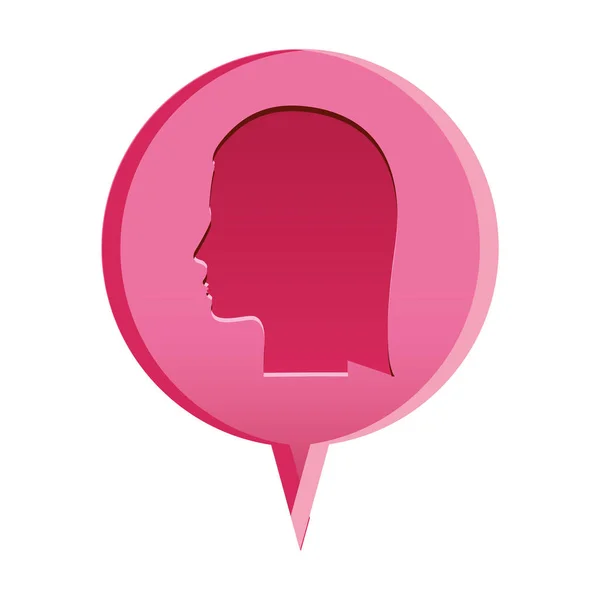 Relieve colorido discurso circular con silueta cabeza femenina — Vector de stock