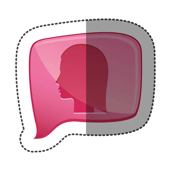 Adesivo rilievo colorato discorso rettangolare con silhouette testa femminile — Vettoriale Stock