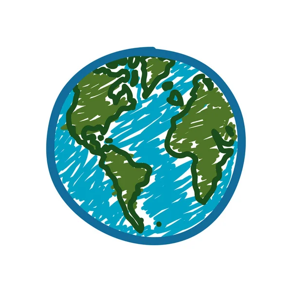 Silhouette couleur dessinée à la main de la carte du monde — Image vectorielle