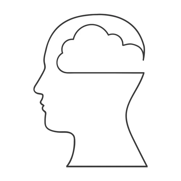 Monochrome silhouette with human head with cloud inside — Stock Vector