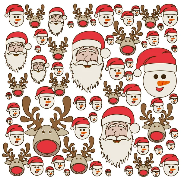 Colorful pattern of christmas faces silhouettes — Stock Vector