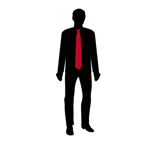 白い背景に赤いネクタイで実業家の黒いシルエット — ストックベクタ