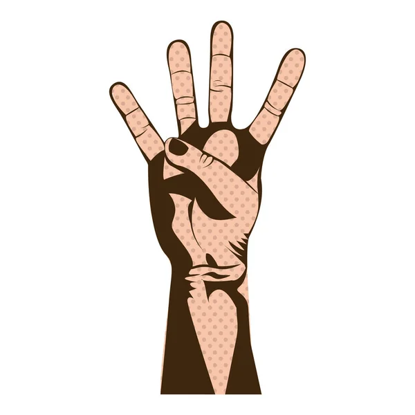 Silhouette Hautfarbe Hand mit vier Fingern Symbol — Stockvektor
