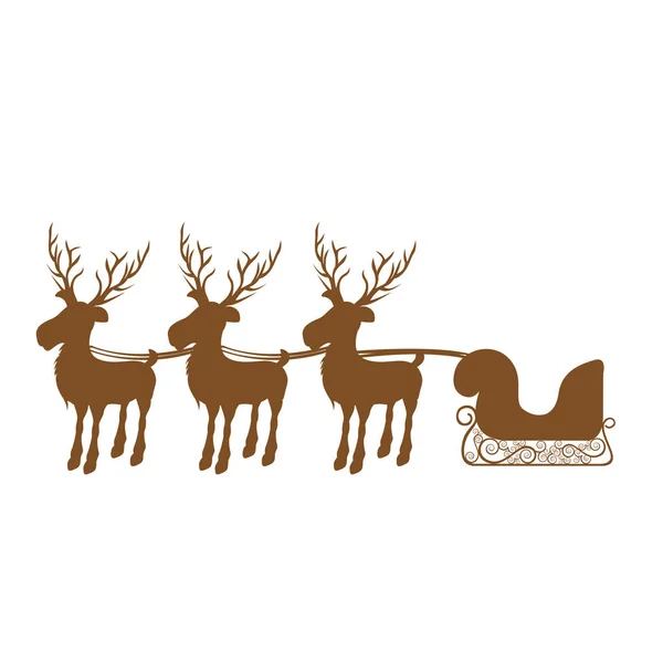 Üç reindeers ve kızak dizi tek renkli siluet — Stok Vektör