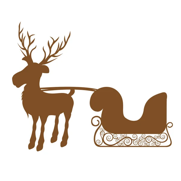 Monochrome silhouette of reindeer with sleigh — Stock Vector