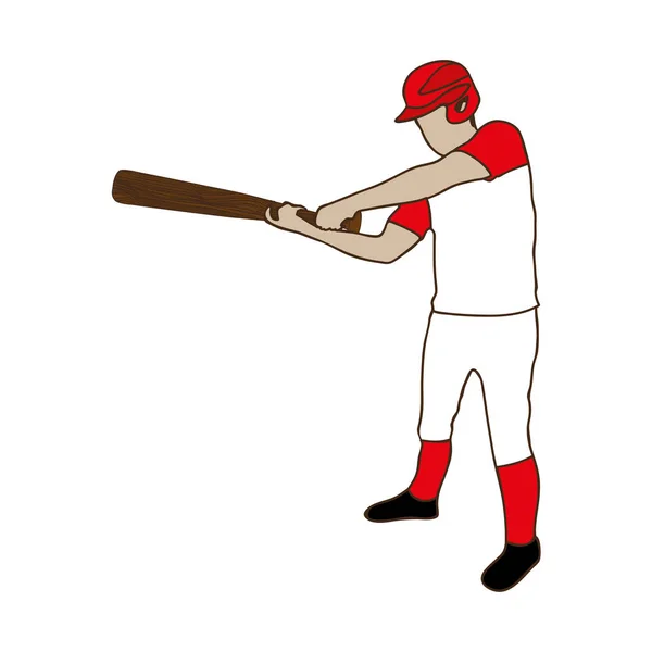 Siluet renk, beysbol sopası ile beyzbol oyuncusu — Stok Vektör