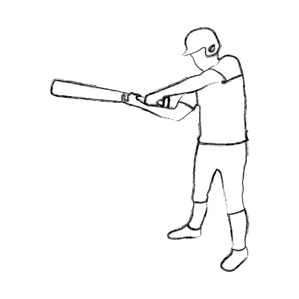 野球のバットで野球選手のモノクロ スケッチ — ストックベクタ
