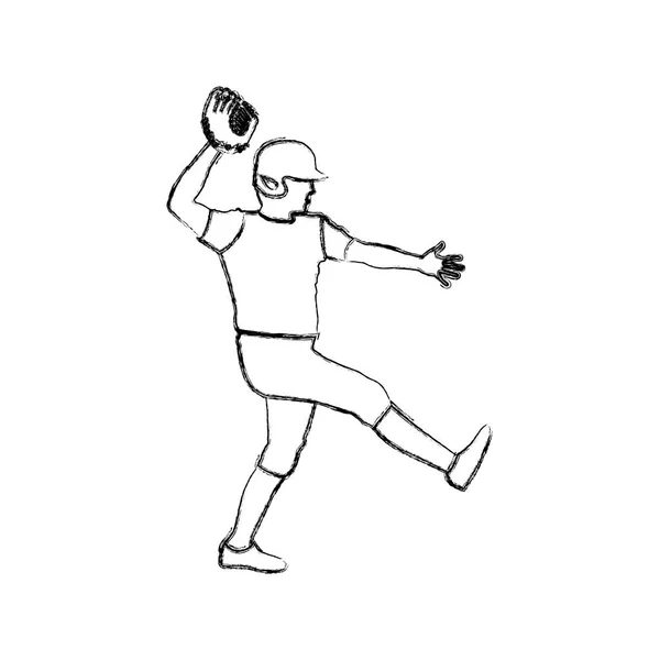 Монохромный эскиз бейсбольного питчера — стоковый вектор