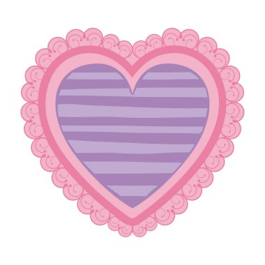 pembe renk kalp şekli dekoratif çerçeve Lila desen çizgilerle