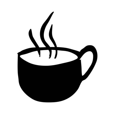 siyah siluet elle çizilmiş sıcak kahve Kupası yan görünüm