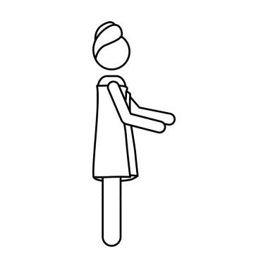 yan görünümü havlu için tek renkli kontur piktogram kadının vücut ve kafa ile kaplı