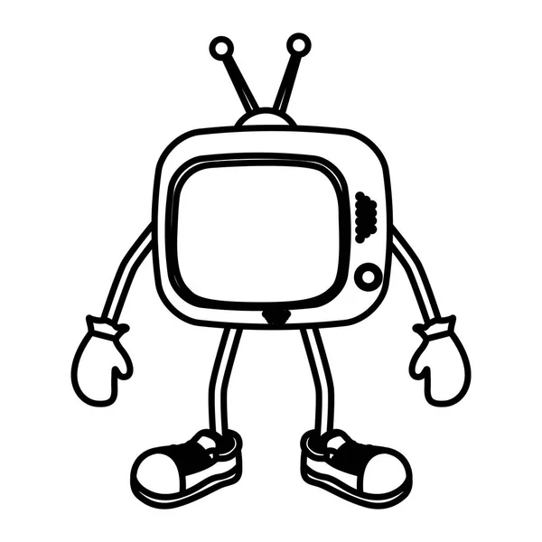 Силуэт старинного телевизора с руками и ногами — стоковый вектор